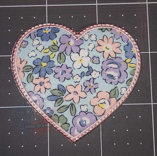 Floral Heart (Blue) Iron-On PATCH - Texas Transfers and Designs