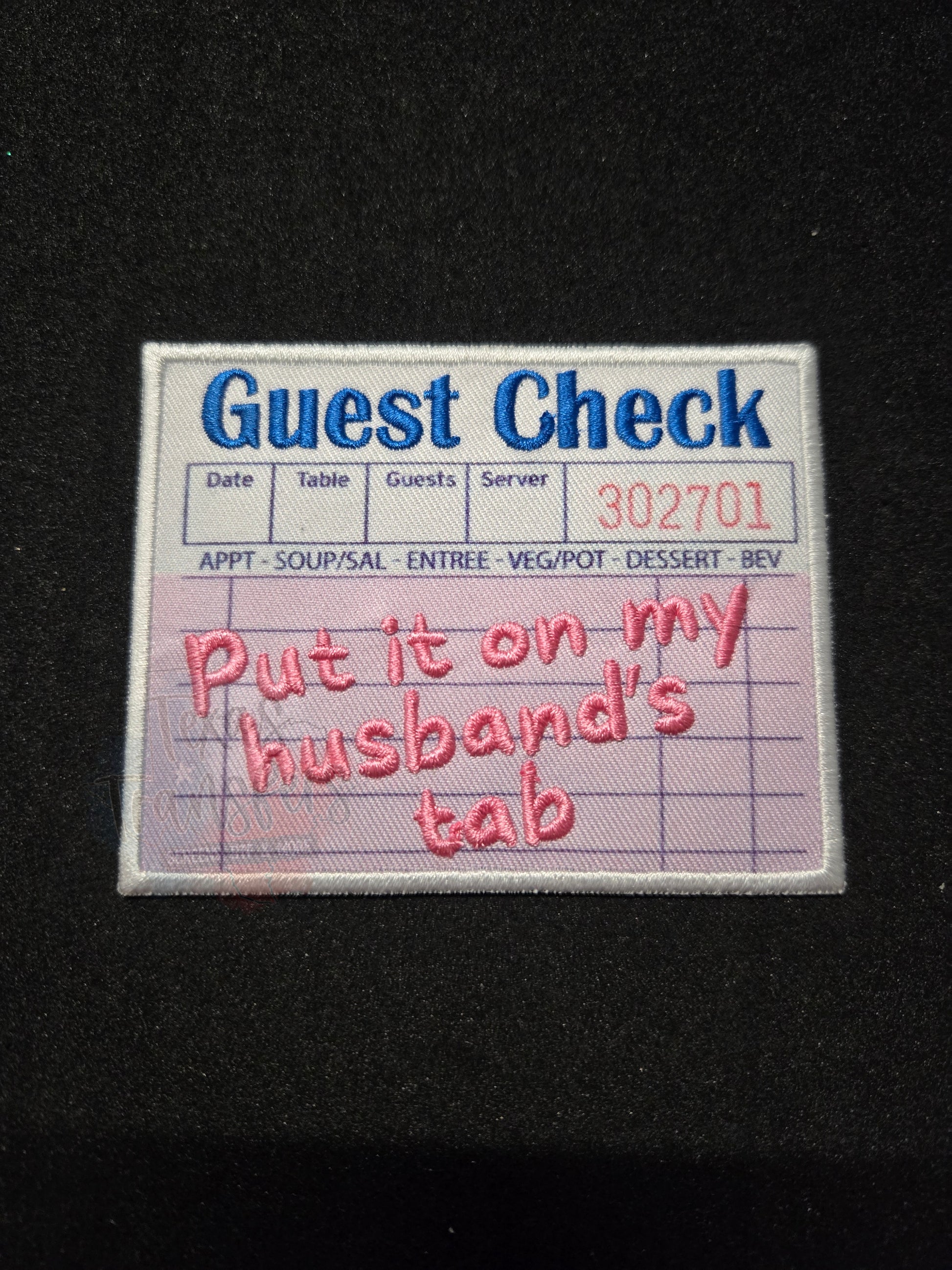 Husband's Tab/Guest Check Iron-On PATCH - Texas Transfers and Designs