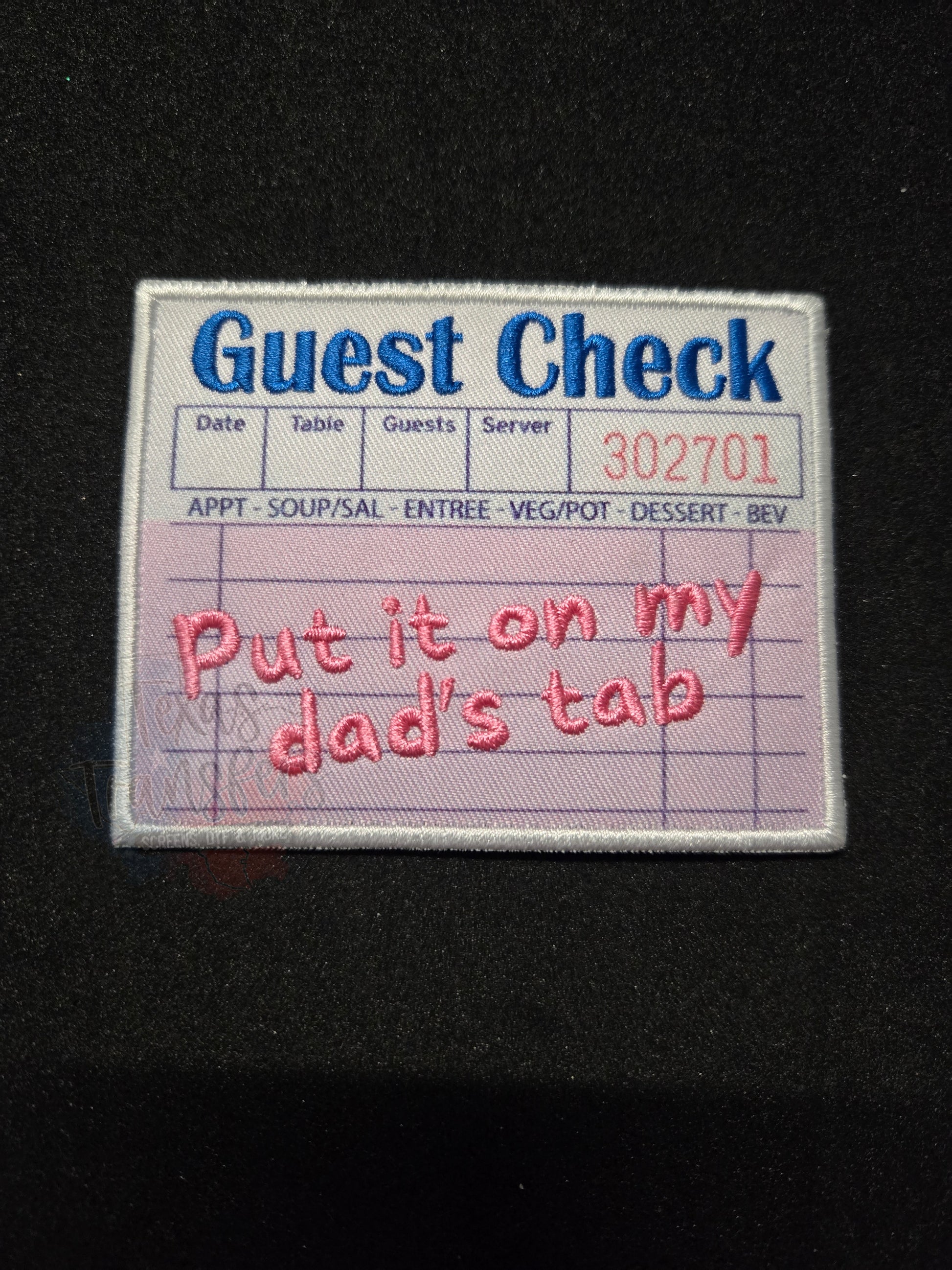 Dad's Tab/Guest Check Iron-On PATCH - Texas Transfers and Designs