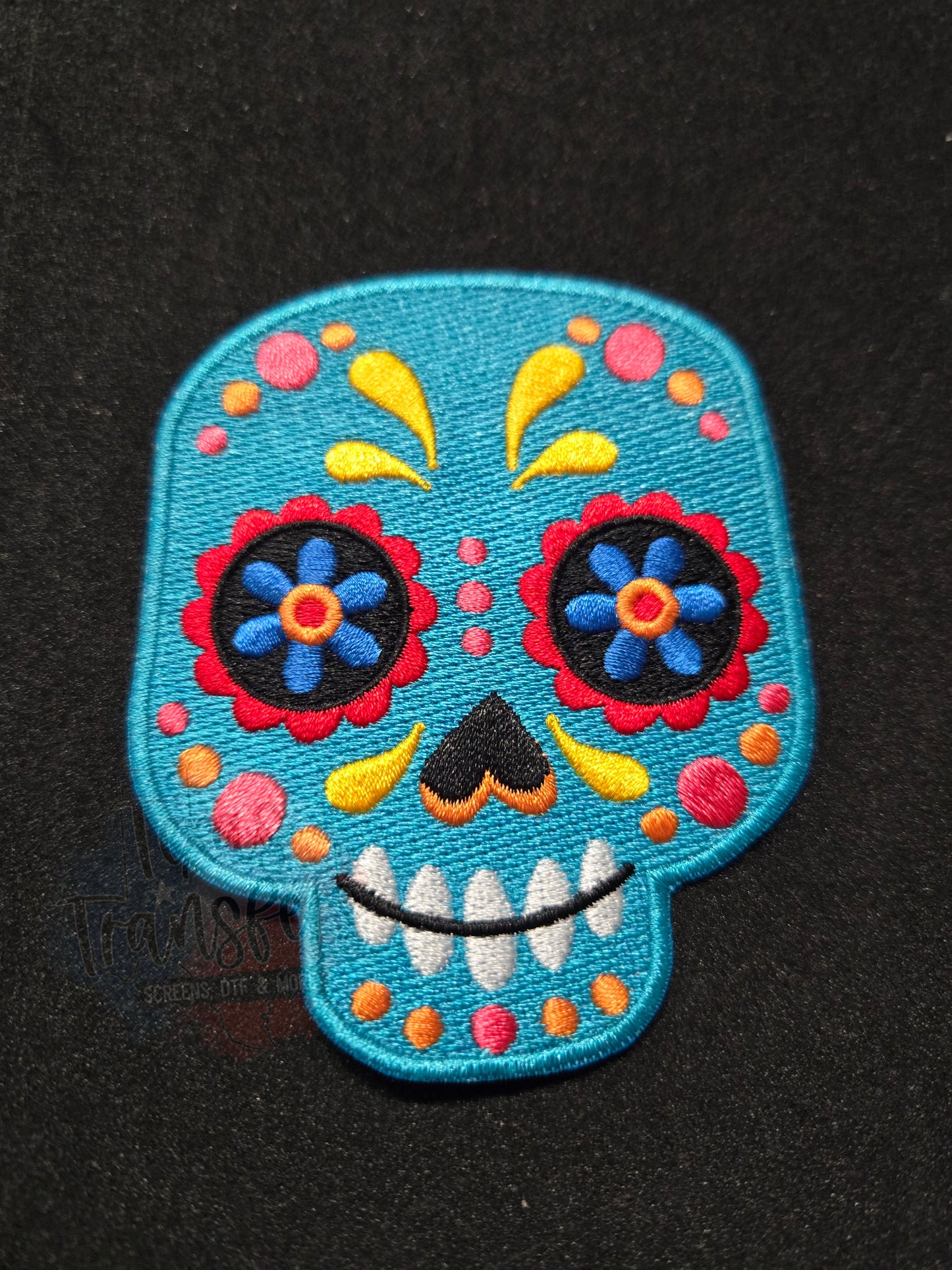 Teal Sugar Skull Iron-On PATCH