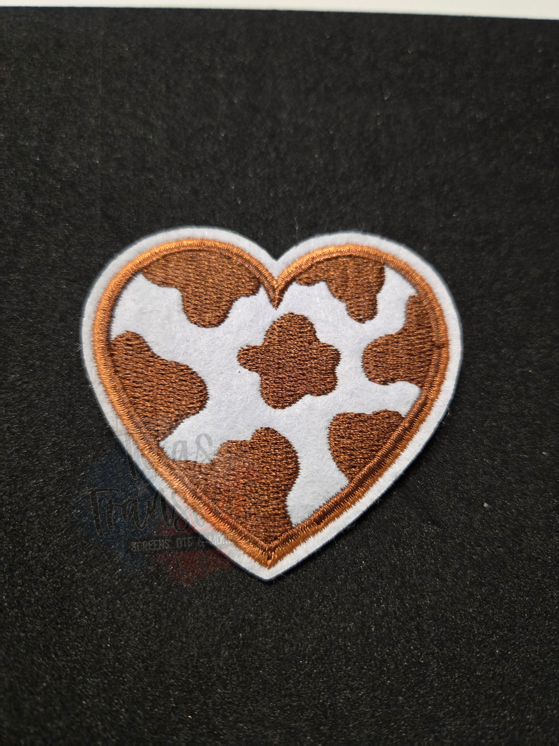 Cow Print Heart Iron-On PATCH - Texas Transfers and Designs