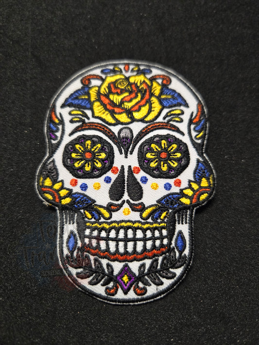 White Sugar Skull Iron-On PATCH - Texas Transfers and Designs