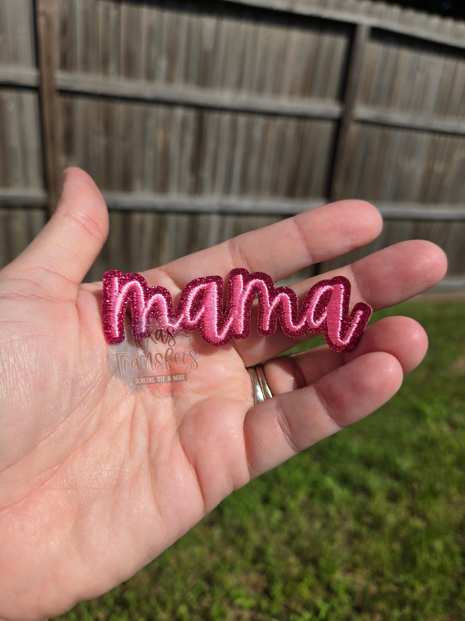 Mama Pink Glitter Iron-On PATCH - Texas Transfers and Designs