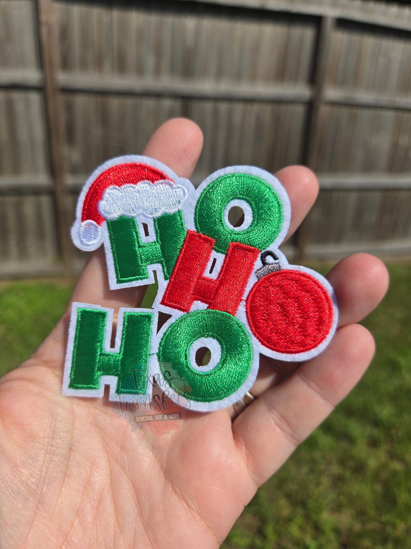 Ho Ho Ho Red/Green Iron-On PATCH - Texas Transfers and Designs