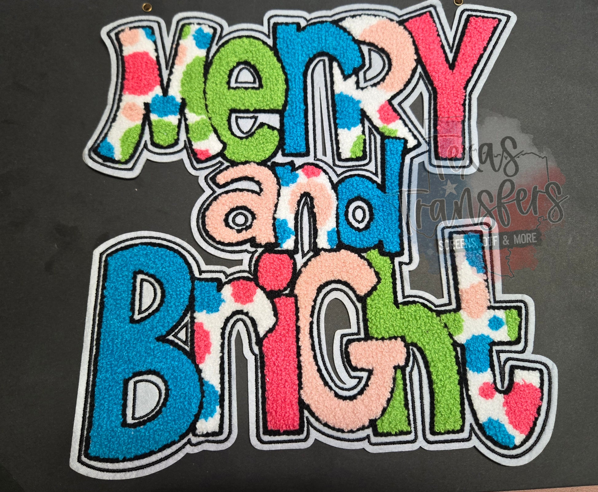 Merry and Bright XL Chenille Iron-On Patch - Texas Transfers and Designs