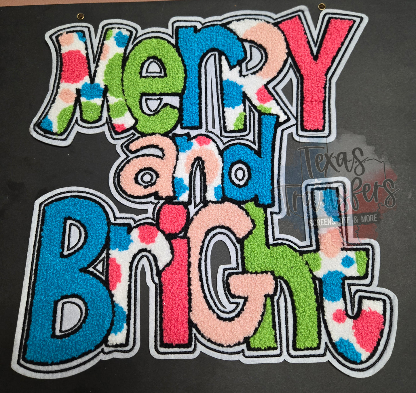 Merry and Bright XL Chenille Iron-On Patch - Texas Transfers and Designs