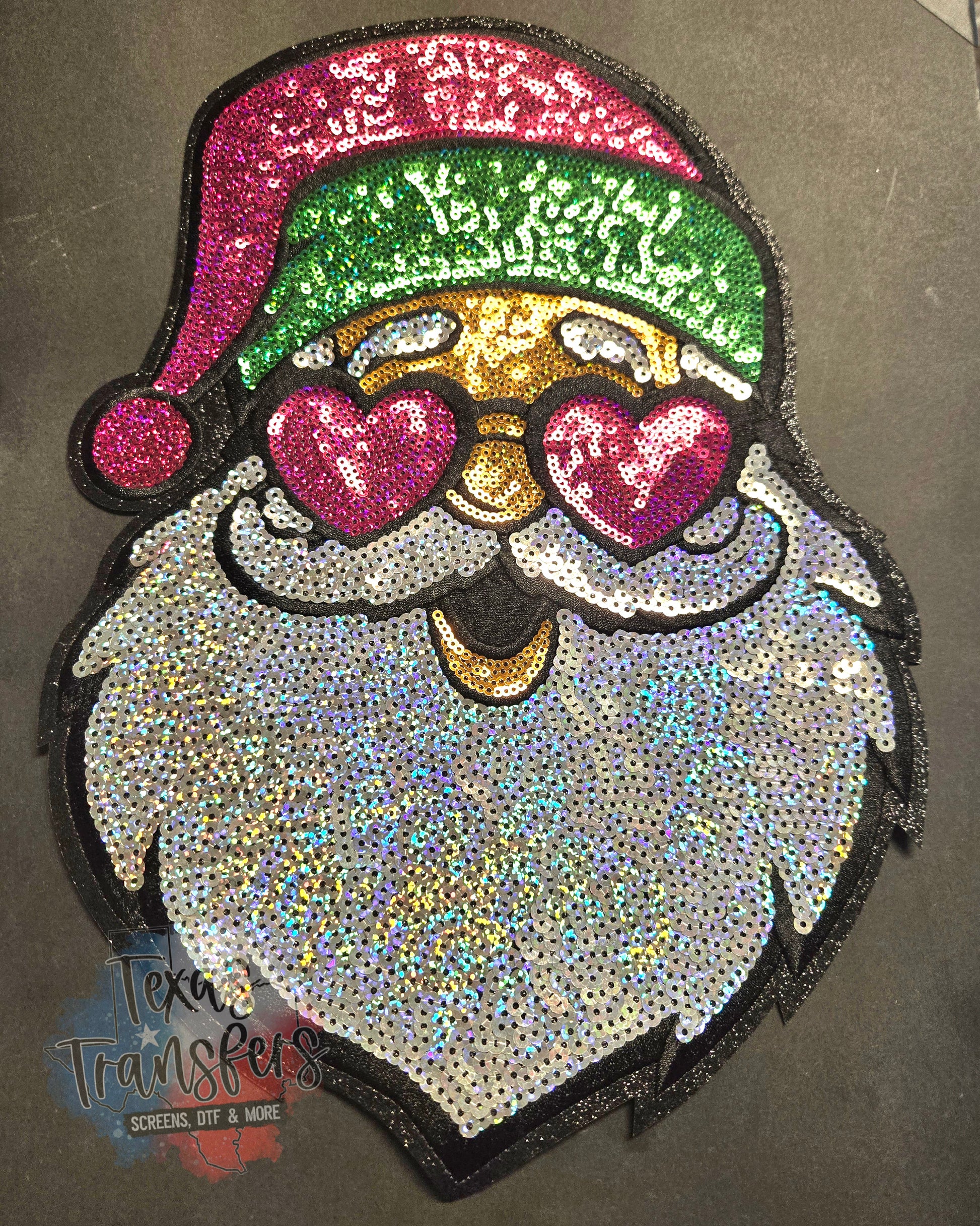 Sequin/Glitter Pink Santa XL Iron-On Patch - Texas Transfers and Designs