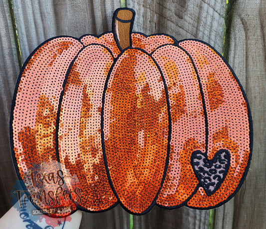 Pumpkin Leopard Heart XL Iron-On Patch - Texas Transfers and Designs