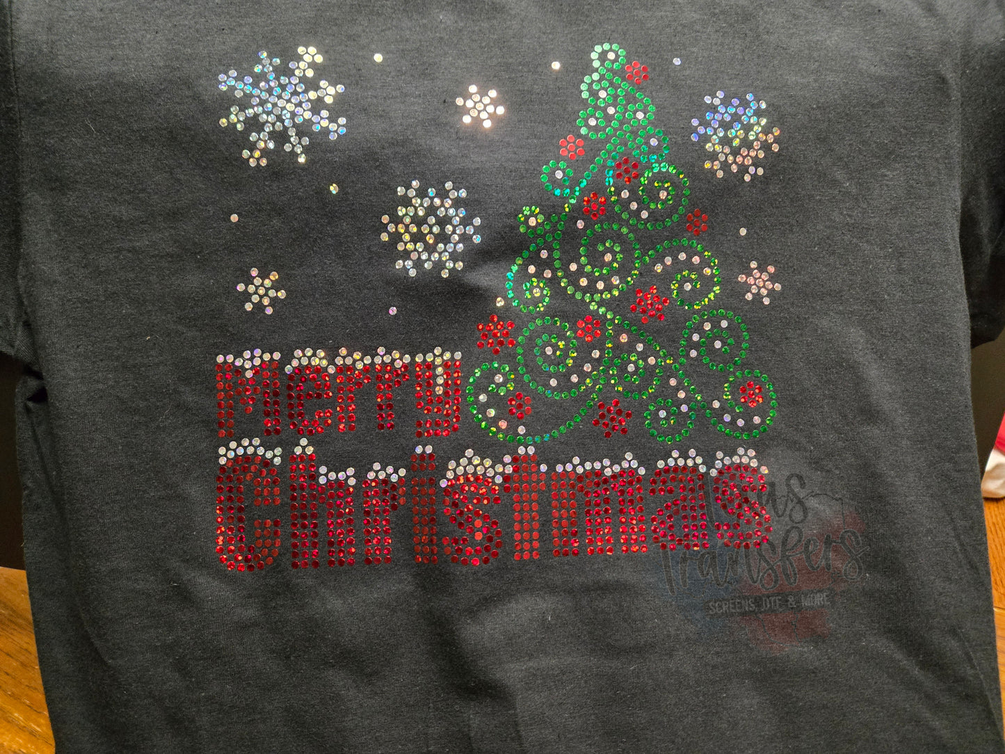 Merry Christmas Tree Spangle Transfer - Texas Transfers and Designs