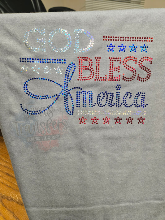 God Bless America Spangle Transfer - Texas Transfers and Designs