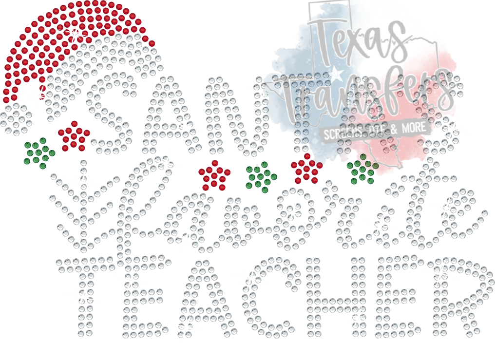 Santa's Favorite Teacher Spangle Transfer - Texas Transfers and Designs