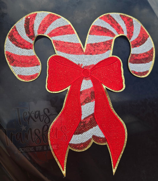 Candy Canes Bow XL Iron-On Patch - Texas Transfers and Designs