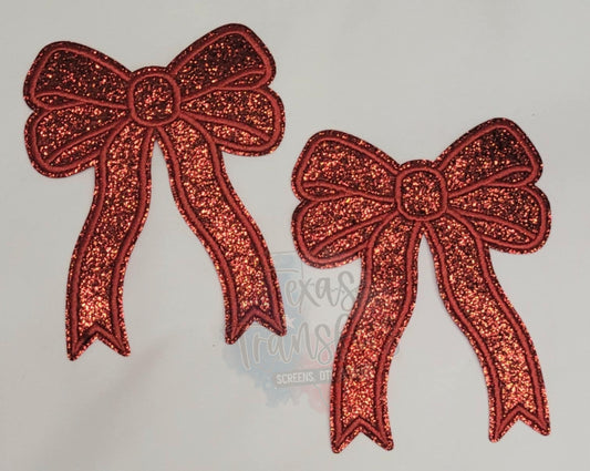 Red Glitter 4.5" Bow Set Iron-On PATCH