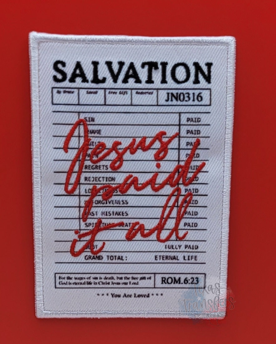 Jesus Paid It All Iron-On PATCH *EXCLUSIVE* - Texas Transfers and Designs