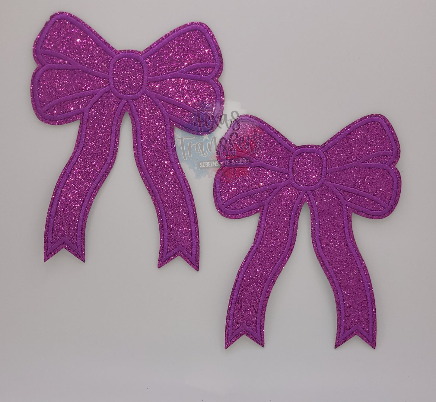 Purple Glitter 4.5" Bow Set Iron-On PATCH - Texas Transfers and Designs