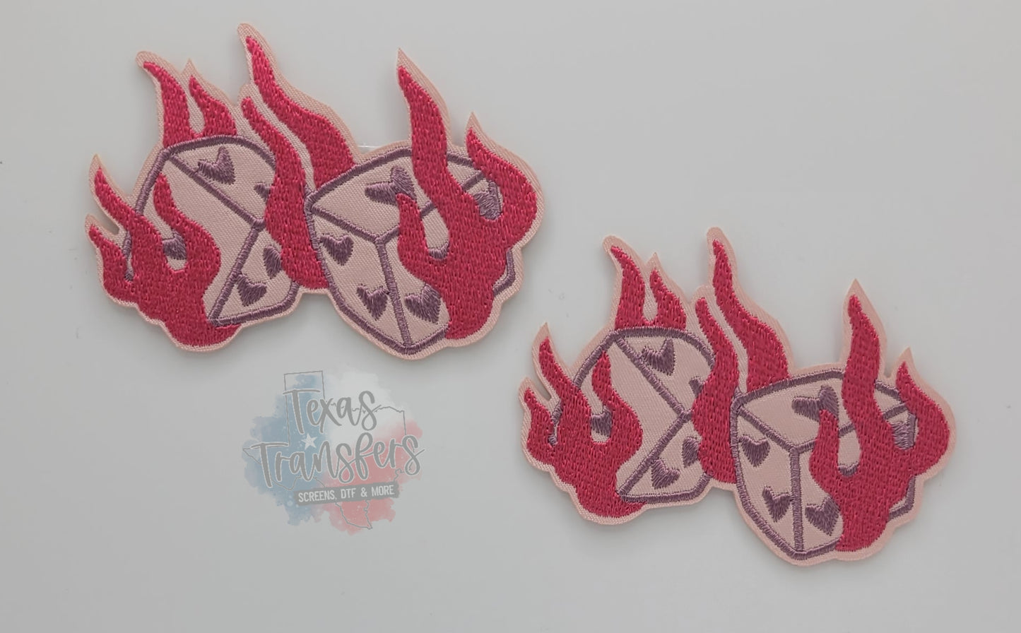 Fire Dice Iron-On Patch - Texas Transfers and Designs