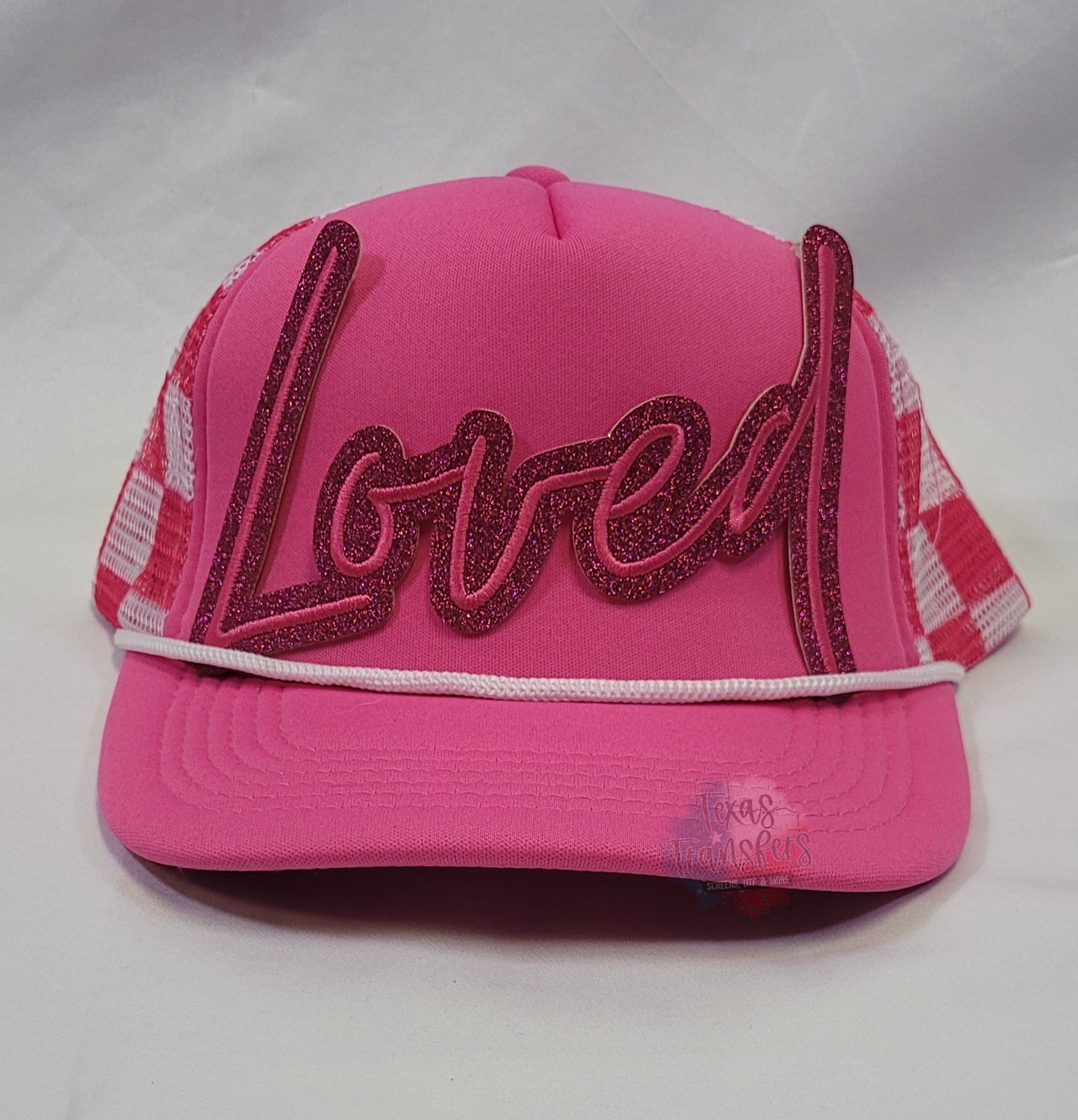 Pink Glitter Loved Iron-On Patch - Texas Transfers and Designs