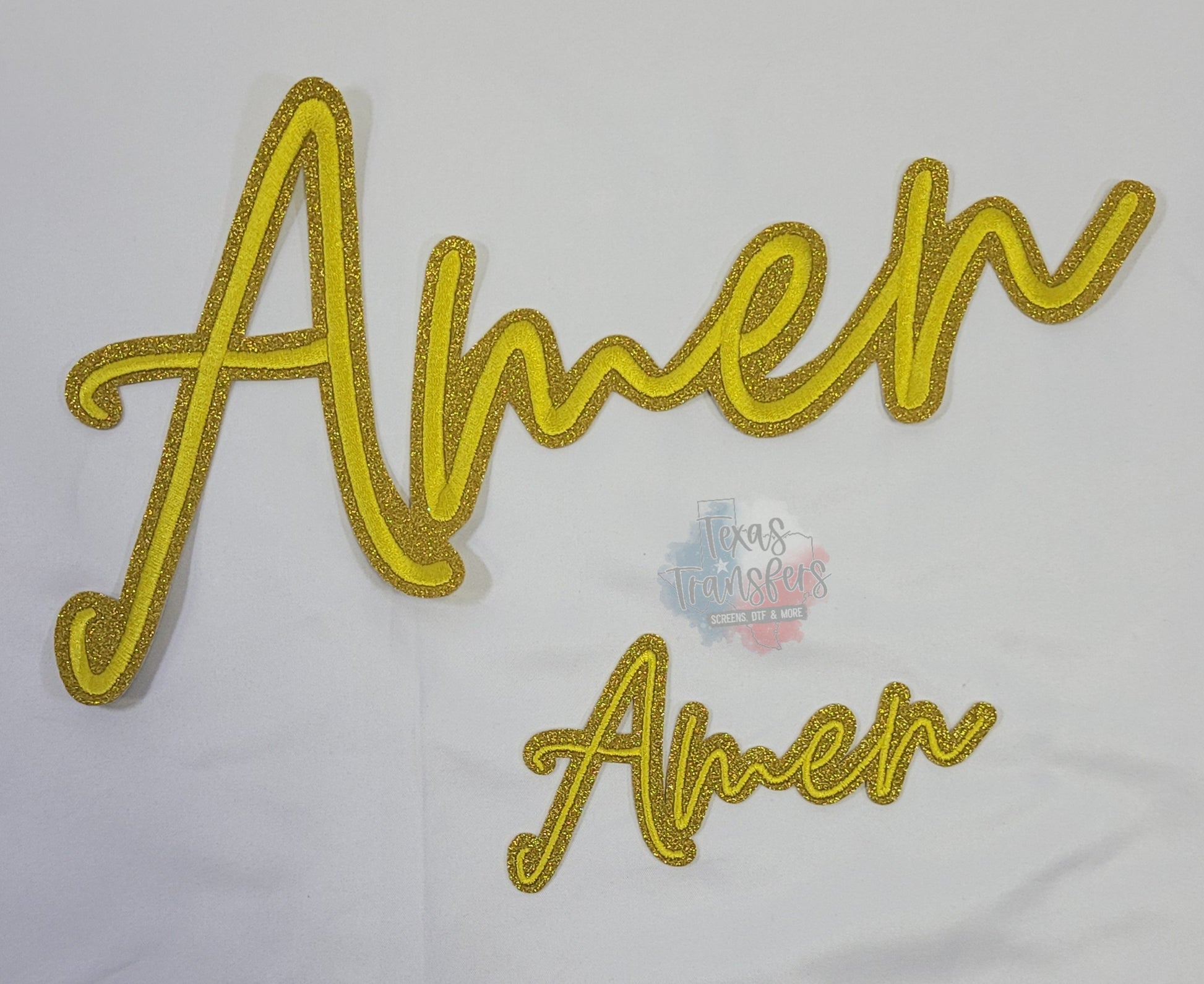 Gold Glitter Amen Iron-On Patch - Texas Transfers and Designs