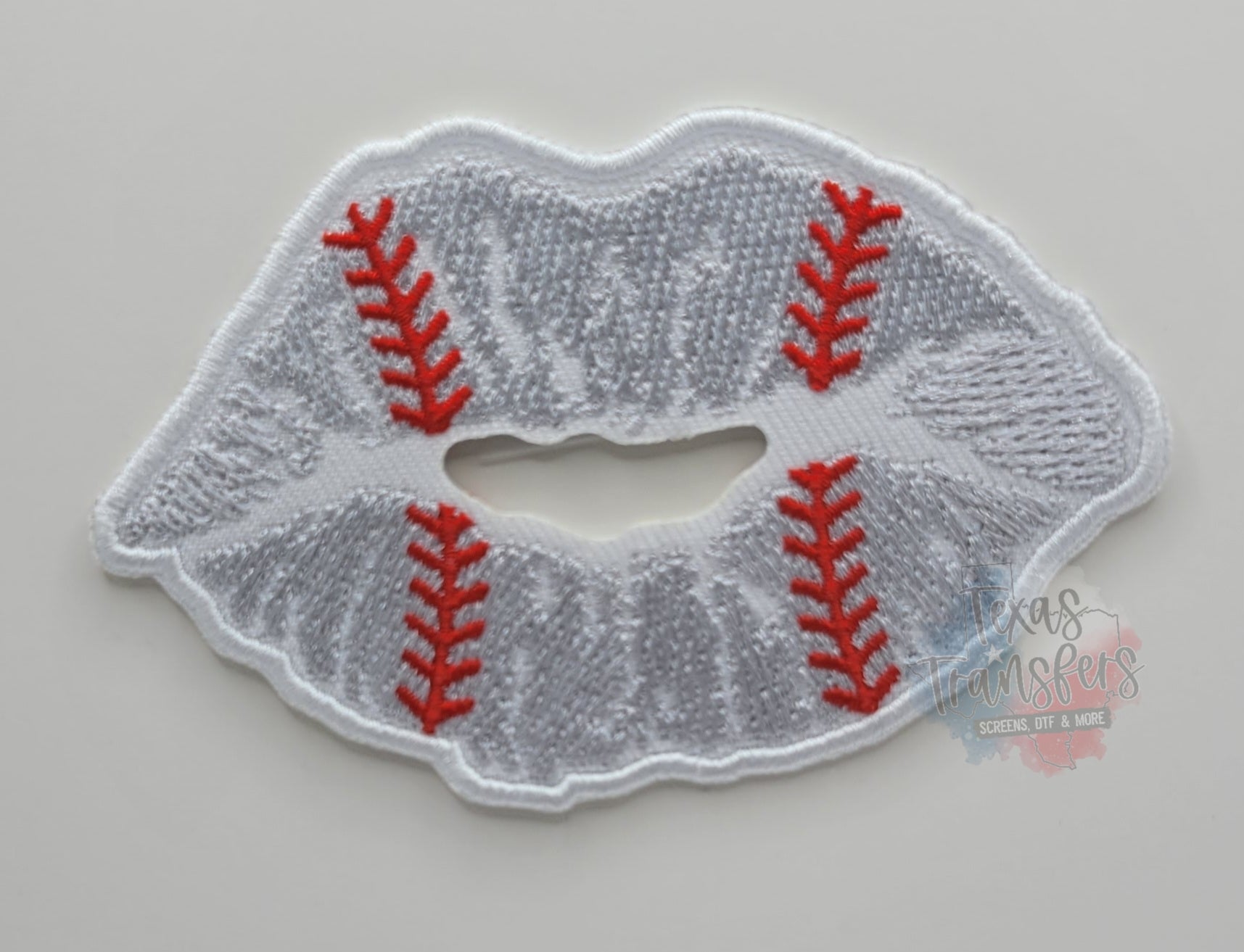 Baseball Lips Iron-On Patch - Texas Transfers and Designs