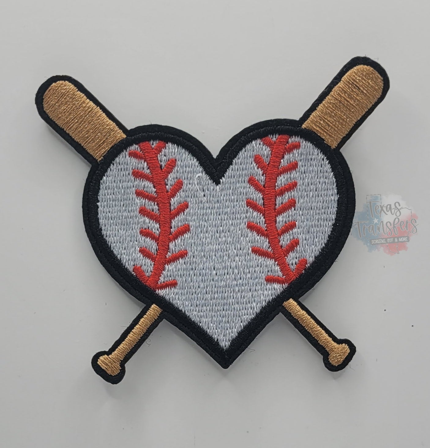 Baseball Heart W/ Bats Iron-On PATCH - Texas Transfers and Designs