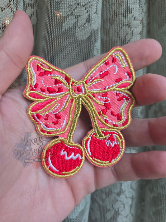 Cherries Bow Iron-On PATCH - Texas Transfers and Designs
