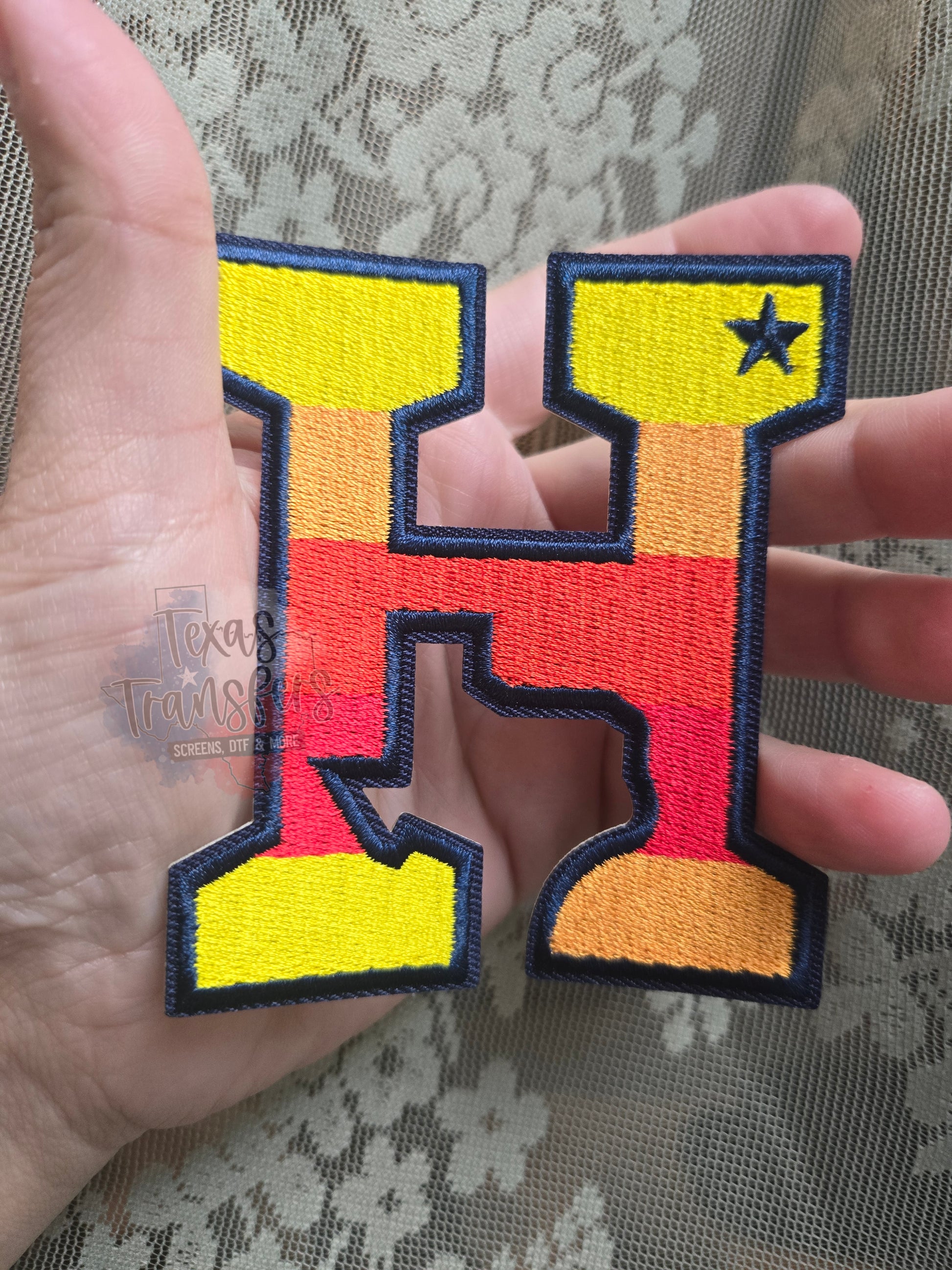 Striped Texas H Astros Iron-On Patch - Texas Transfers and Designs