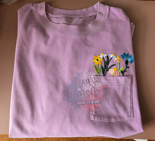 Flower Pocket Iron-On PATCH - Texas Transfers and Designs