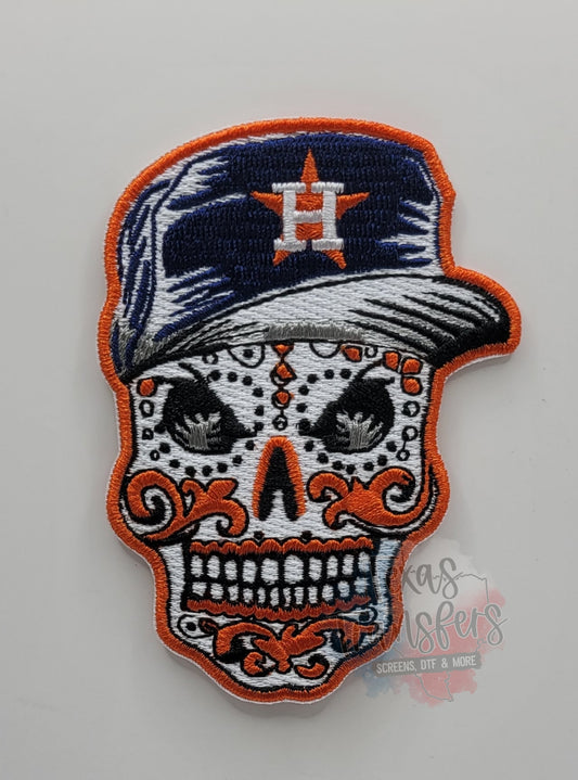 Houston Sugar Skull Iron on Patch - Texas Transfers and Designs