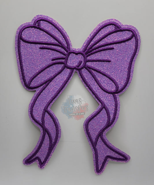 Purple Glitter Bow w/ Embroidery Iron-On PATCH - Texas Transfers and Designs