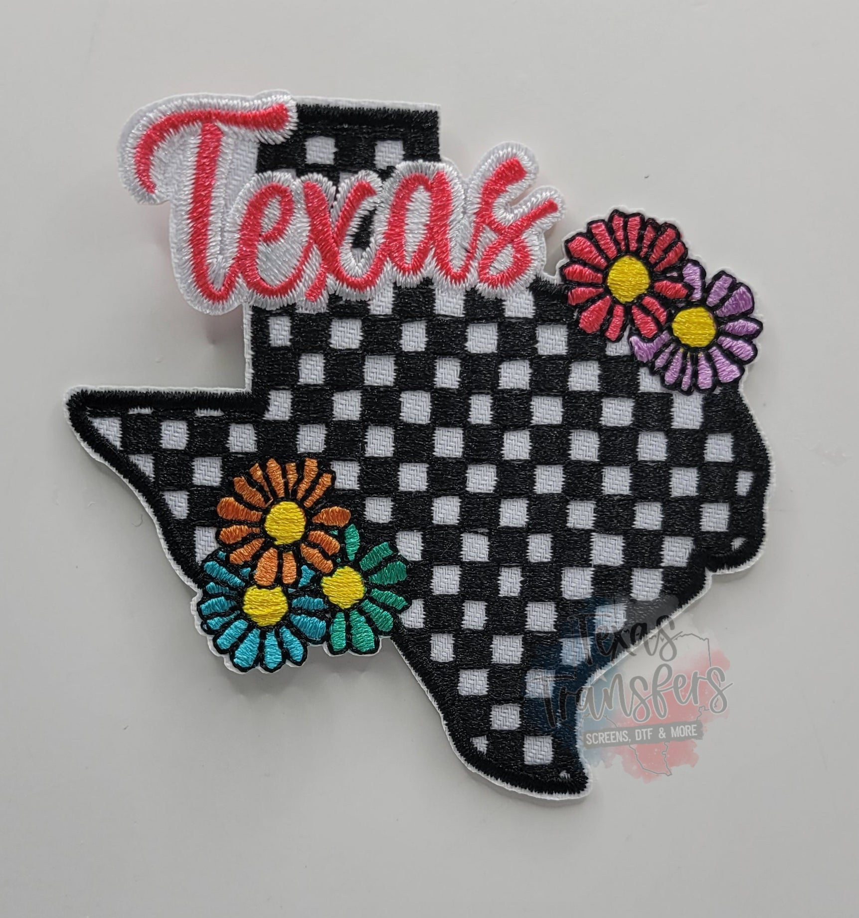 Checkered Texas Daisy's Iron-On Patch - Texas Transfers and Designs