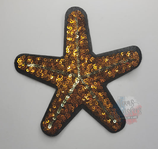 Orange/Black Sequin Starfish Iron-On PATCH *DISCONTINUED* - Texas Transfers and Designs