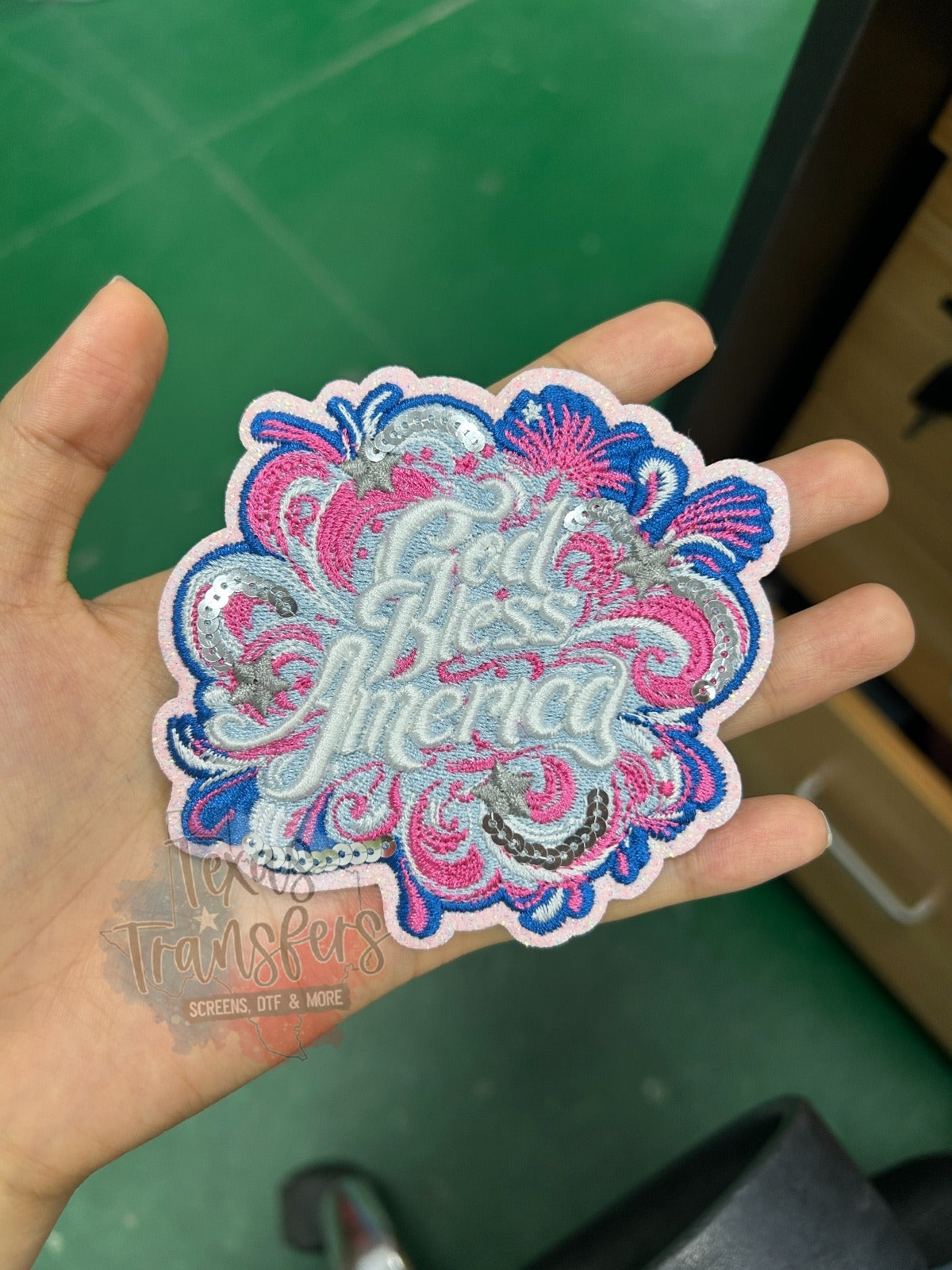 God Bless America Iron-On PATCH - Texas Transfers and Designs