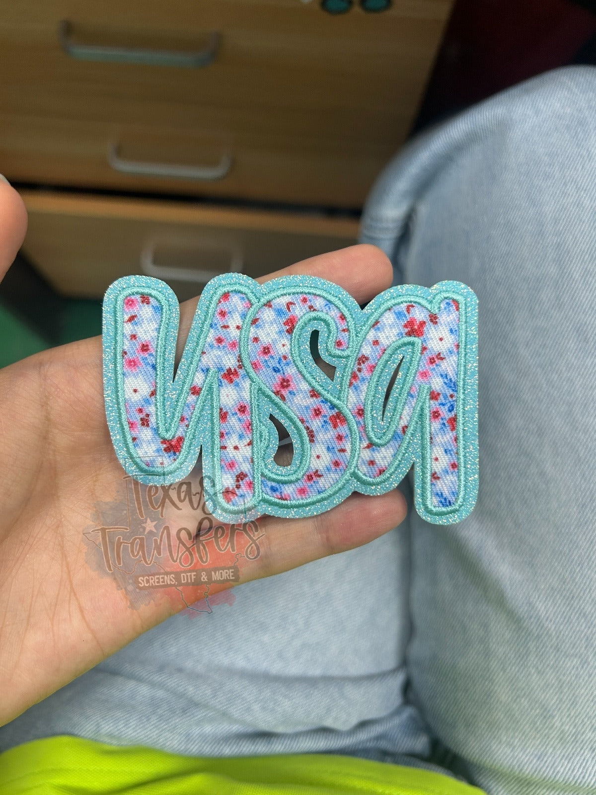 Glitter Floral USA Iron-On PATCH - Texas Transfers and Designs