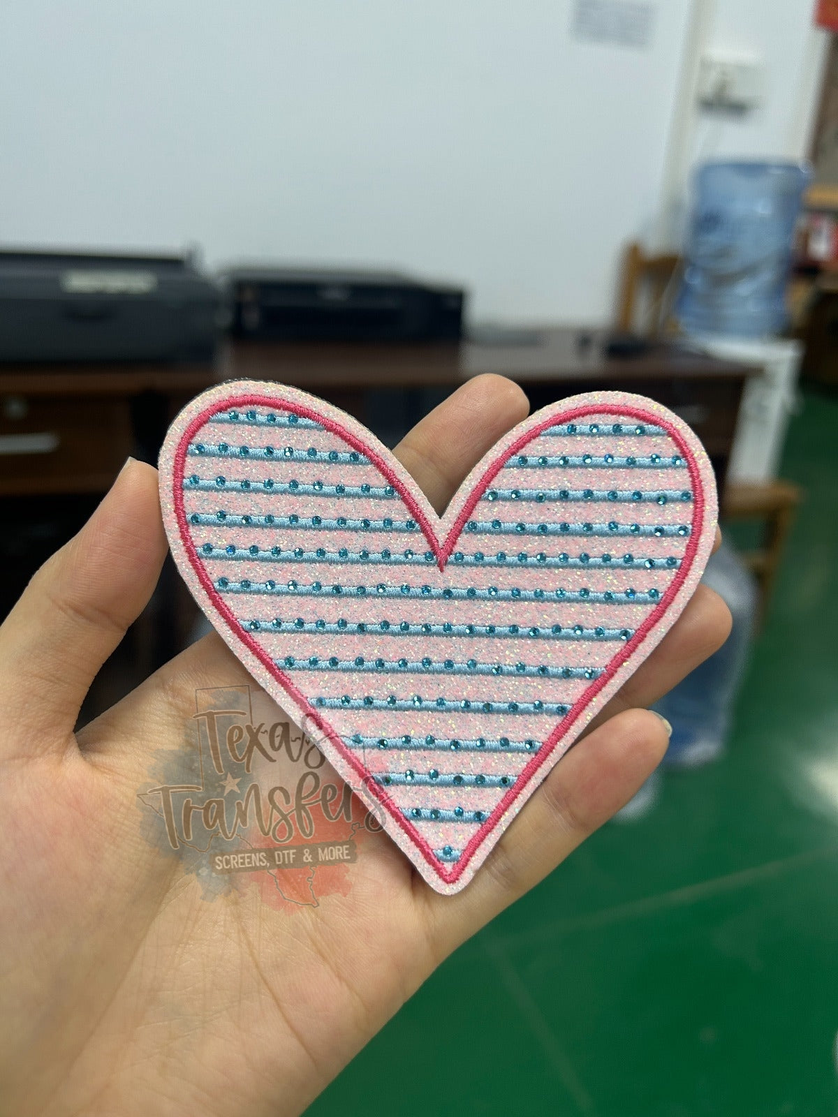Rhinestone Glitter Striped Heart Iron-On PATCH