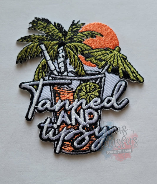 Tanned And Tipsy Beach Drink Iron-On PATCH - Texas Transfers and Designs