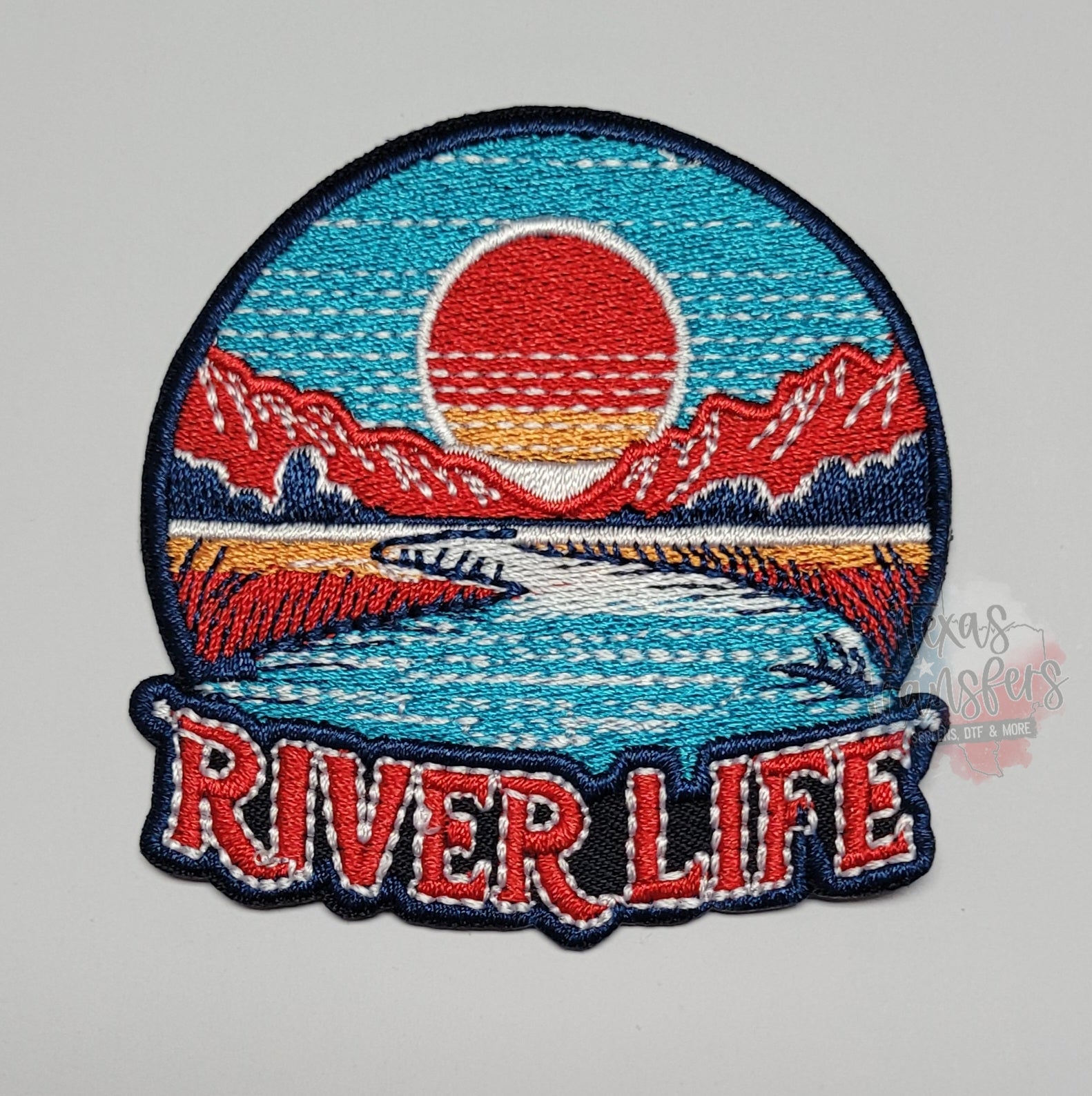 River Life Sunset Iron-On PATCH - Texas Transfers and Designs