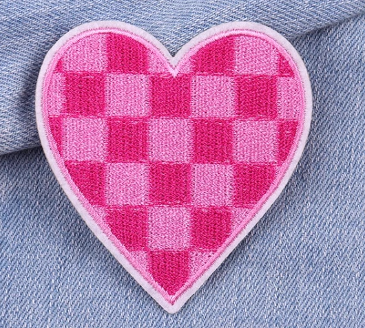 Pink Checker Heart Iron-On PATCH - Texas Transfers and Designs