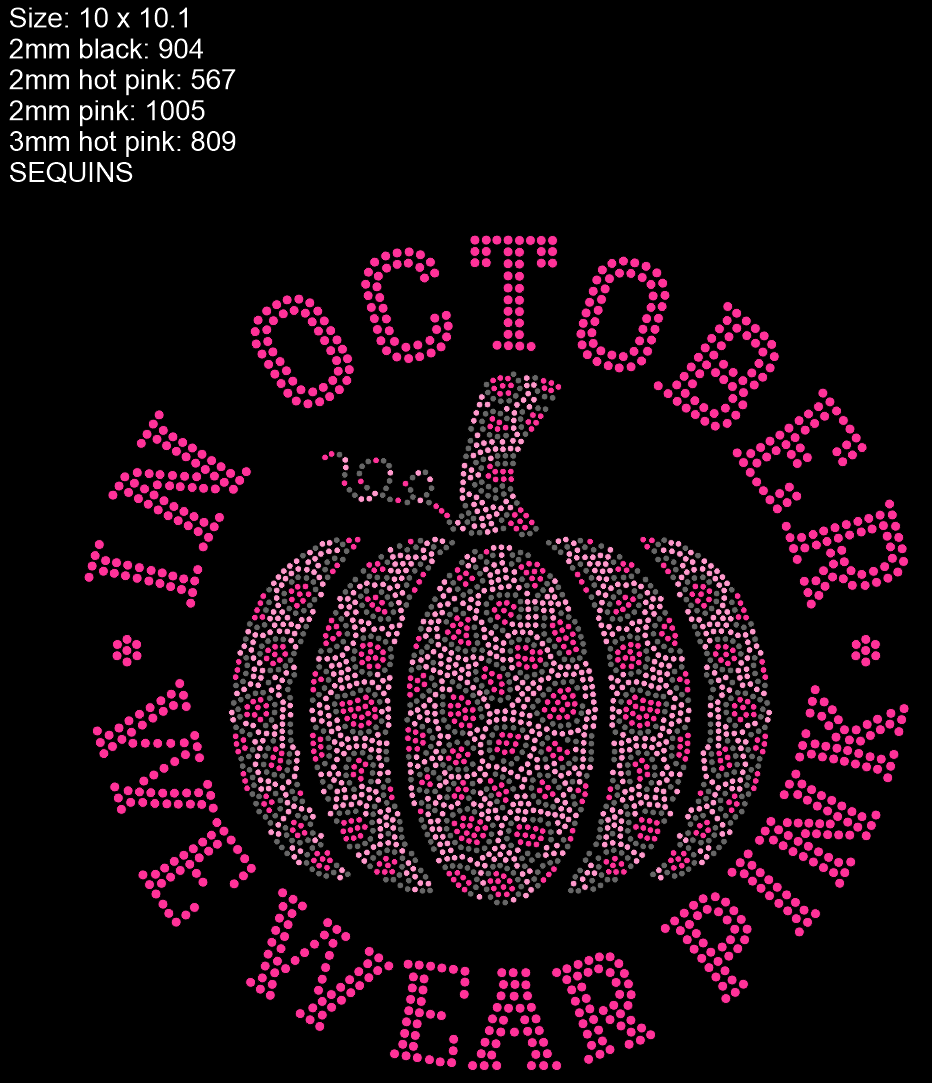 In October We Wear Pink PUMPKIN/Breast Cancer Spangle Transfer - Texas Transfers and Designs