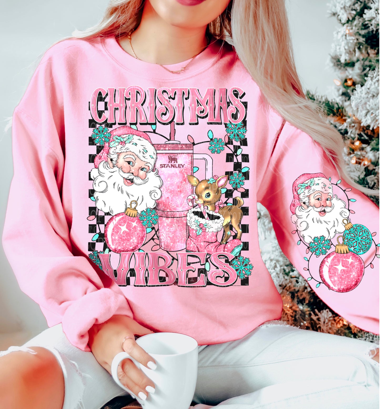 Christmas Vibes/ Pink Santa DTF