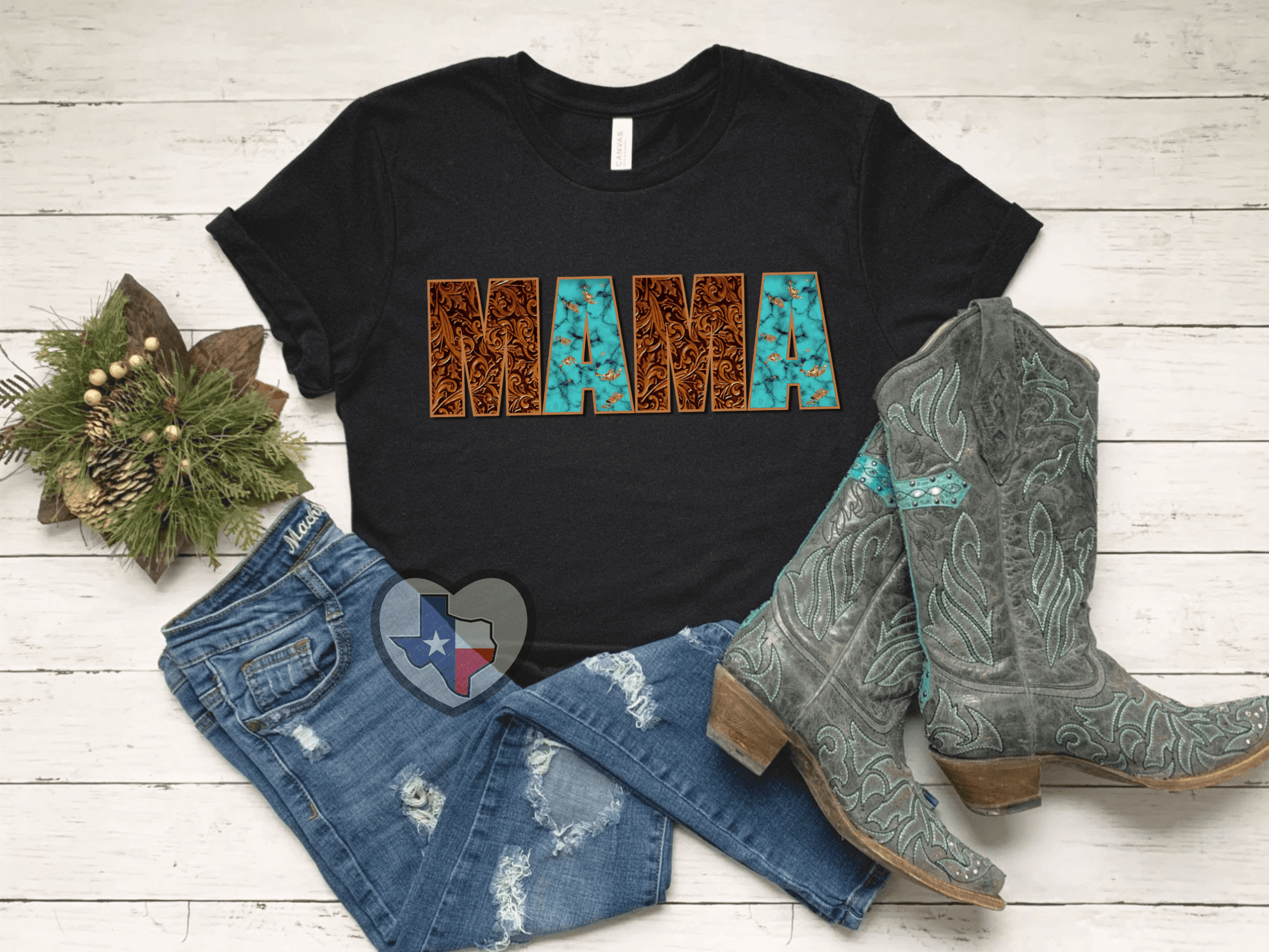 Mama Tooled Leather/Turquoise DTF - Texas Transfers and Designs