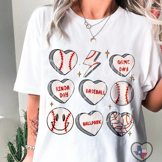 Baseball Hearts DTF - Texas Transfers and Designs