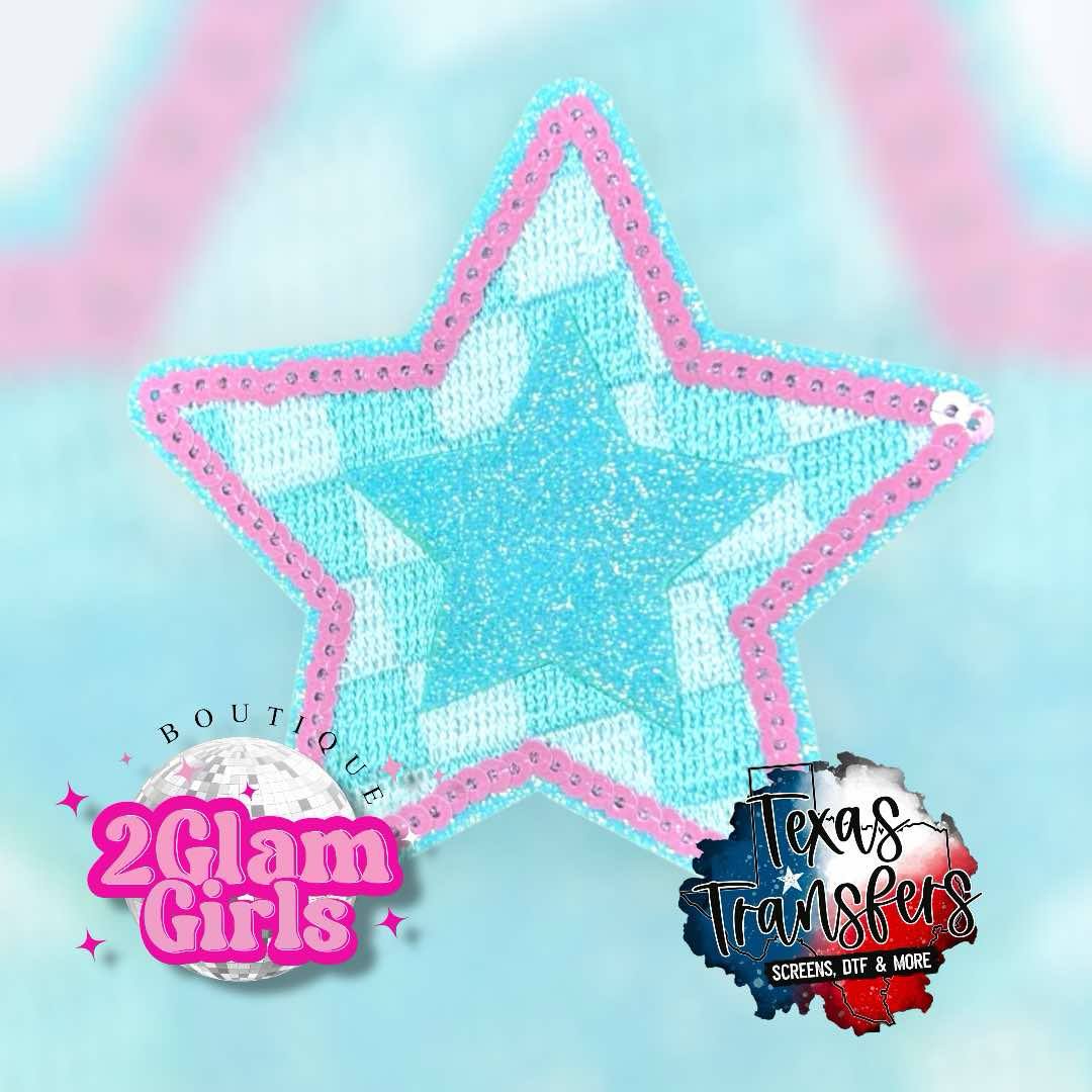 Checker Sequin Star Iron-On PATCH - Texas Transfers and Designs