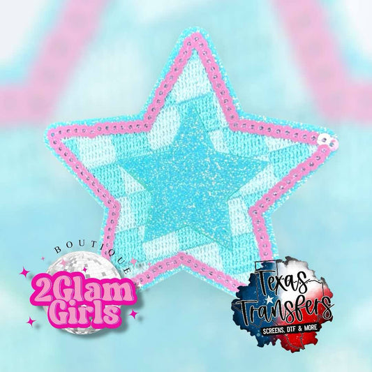 Checker Sequin Star Iron-On PATCH - Texas Transfers and Designs