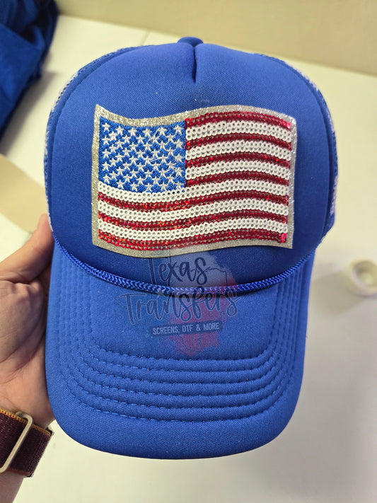 American Flag Sequin/Glitter Iron-On PATCH - Texas Transfers and Designs