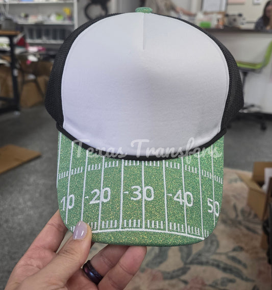 Black Embroidered Glitter Football Brim Premium Trucker Hat *EXCLUSIVE*