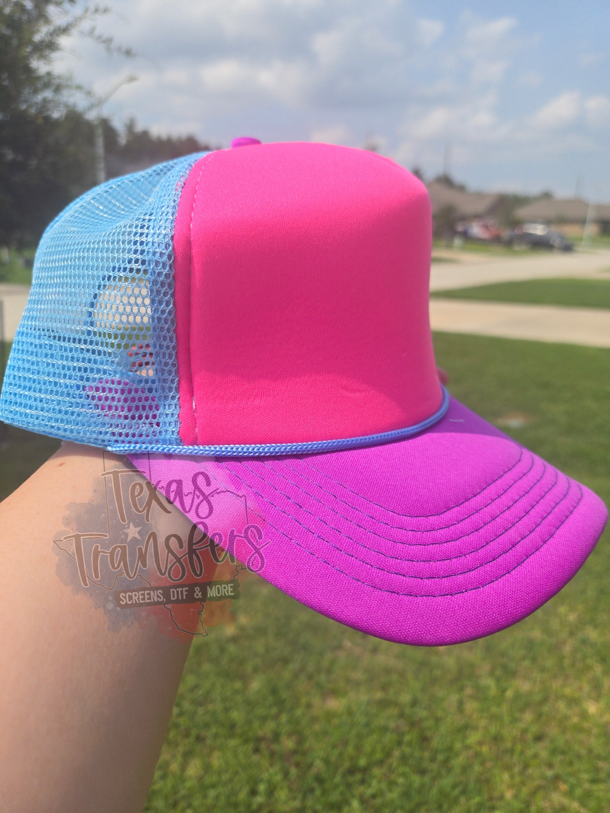 Light Blue/Hot Purple/Pink Trucker Hat - Texas Transfers and Designs