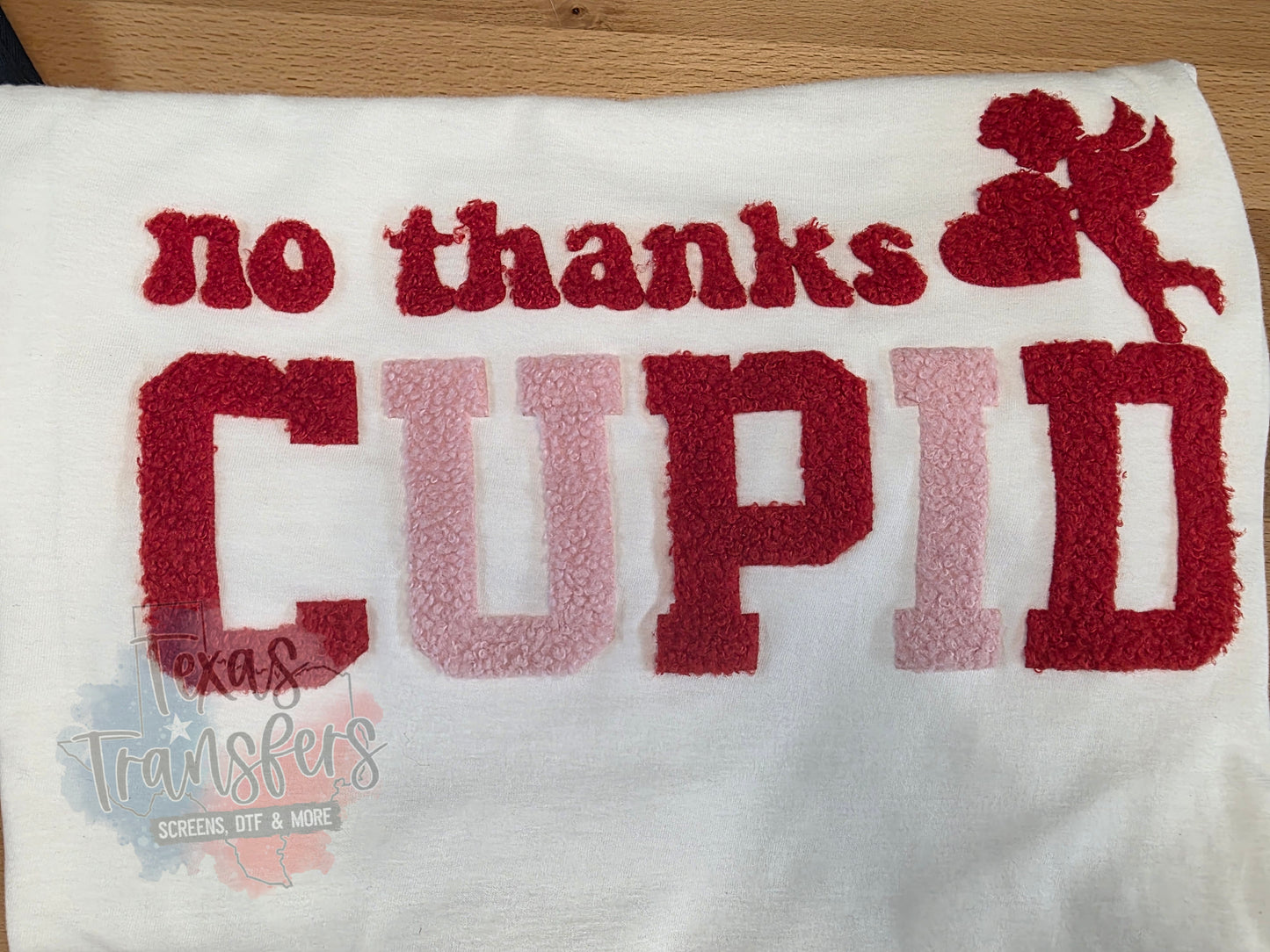 No Thanks Cupid Fluffy Fuzzy XL Iron-On Patch