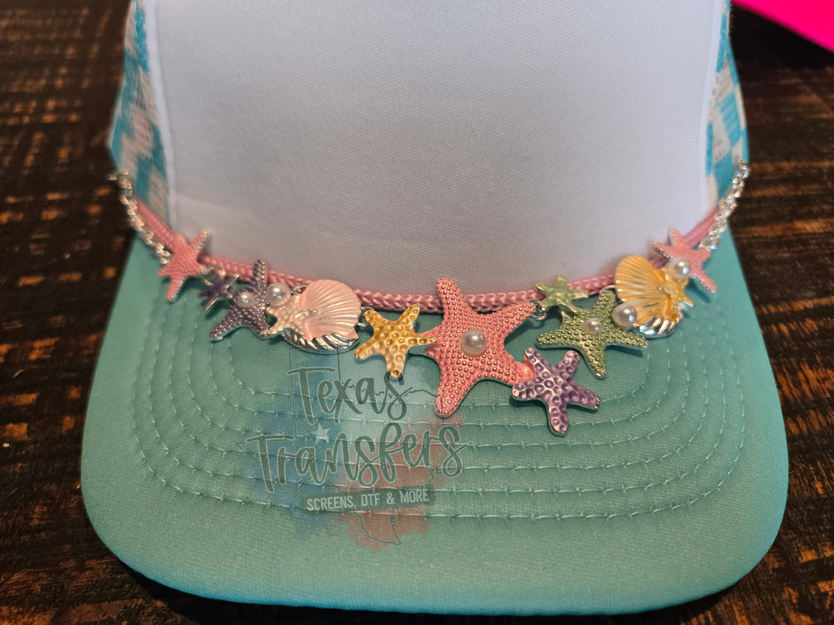 Star Fish Shell Hat Pastel Starfish Beauty Hat Chain - Texas Transfers and Designs