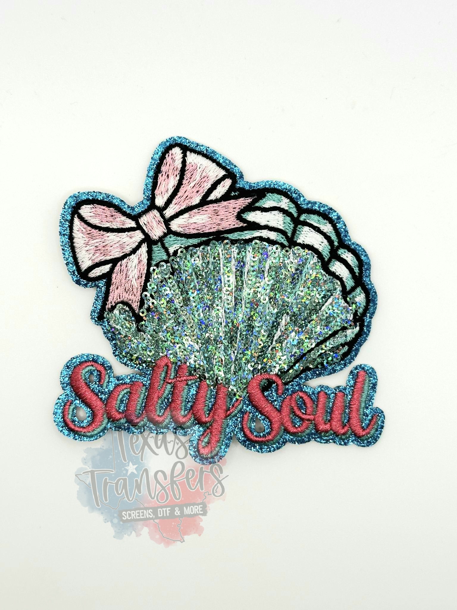 Salty Soul Sequin Bow Iron-On PATCH - Texas Transfers and Designs