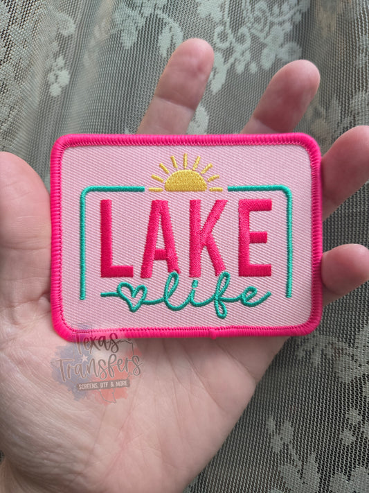 Lake Life Pink Sunset Iron-On Patch - Texas Transfers and Designs